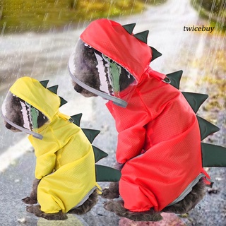 ☁TBY+Pet Dogs Cat Raincoat Dinosaur Jacket Rainwear Waterproof 4-Legs Hooded Coat