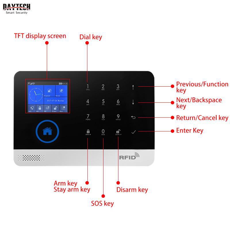 DAYTECH WIFI GSM Burglar Alarm System TUYA APP Control Sim Card Alarm System Come with Door Sensor Motion Detector Remote RFID Card Wired Siren Model TA01-KIT4 (2)