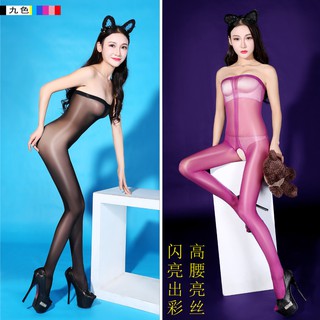 Open 裆 temptation oily tube top with high waist stockings p