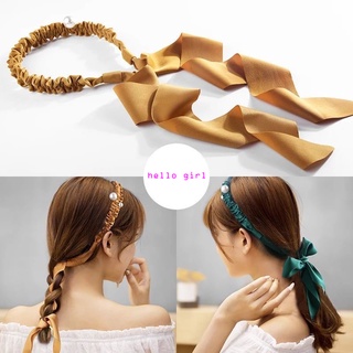 6 Colors Korean Sweet Hair Hoop Satin Cute Headband Hair Band Bowknot Long Ribbon Hair Ring Pearl Hair Accessory