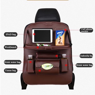 Luxury Leather Car Seat Back Organizer Foldable Table Tray Travel Storage Bag (1)