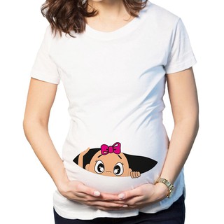 insMaternity Pregnancy Clothes Cartoon Baby Peeking Out Funny Maternity Pregnant T