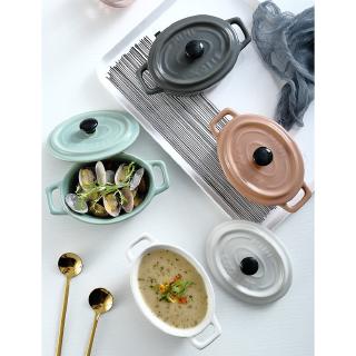 FL Small Ceramic Bowl with Lid Binaural Soup Bowl Multi-Functional Bowl Can Be Used in Microwave Ovens Durable and Easy to Clean (5)