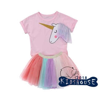 Toddler Kids Baby Girls Unicorn Top T-shirt Lace Tutu Skirt (3)