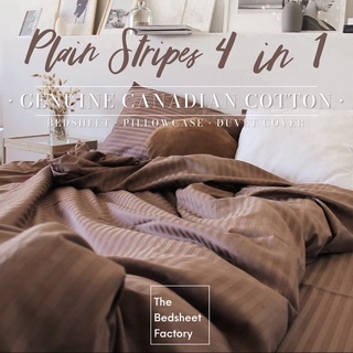 4 in 1 w/ DUVET COVER Plain Stripes Genuine Canadian Cotton HOTEL QUALITY Bedsheet set