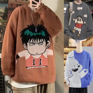 ❅∋Cartoon sweater men s fall/winter loose lazy round neck sweater youth sweater Hong Kong style hip-