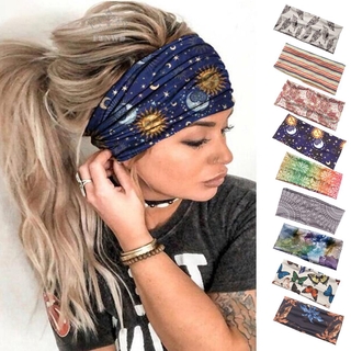 Headband Boho Womens Wide Turban Sports Yoga Gym Stretch Headband Printed Exercise Hairband (9)