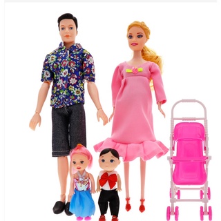 6 Pcs Family Pregnant Doll Mom Baby Dad Kids Barbie Dolls Set