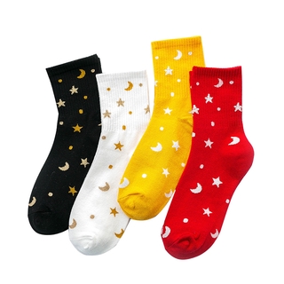 Starry Sky Moon Star Embroidery Funny Socks Women Cartoon Cotton Casual Korean Style Harajuku Street Fashion Kawaii Socks