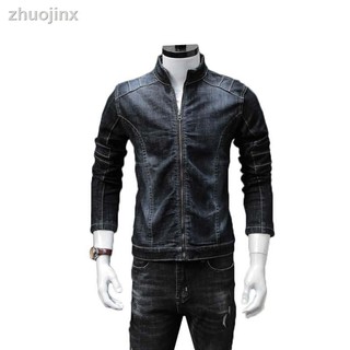 ▣☃Denim Jacket Male Long Sleeve Zipper Slim Student Jacket Stand Collar