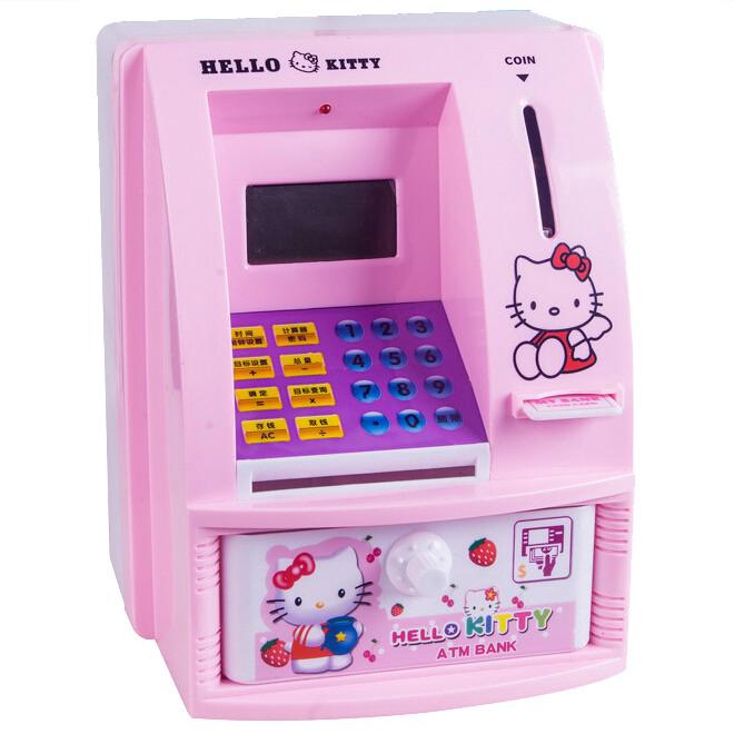 Hello Kitty Kids ATM Mesin Coin Box Money Saving Bank Machine Password Lock