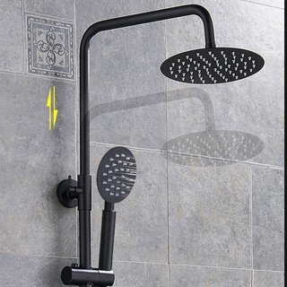 Shower Head Bathroom Shower Mixer Tap Black Rainfall Shower Faucet Set Bathtub Shower Mixer Faucet with Storage Shelf (3)