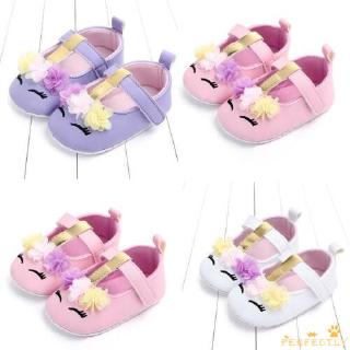✨QDA-Baby Girls Non-slip Soft Sole Flower Unicorn Shoes First Walkers PU Leather Shoes 0-18M