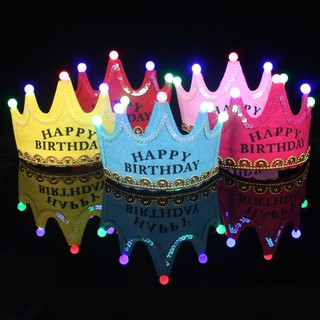 LED Light Up Birthday Hat Princess King Happy Birthday Crown Cap Headband Birthday Party Decorations Headband Supplies