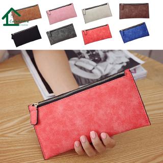 [cele]Fashion Vintage Women Card Phone Storage Bag Long PU Leather Wallet Purse Zipper Handbag