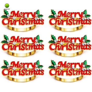 Napkin Rings Set of 6, Red Merry Christmas Napkin Ring, Napkin Holder
