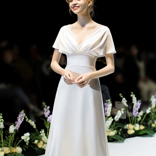 New Super Fairy Simple Dream Forest French Light Wedding Dress Bridal Banquet Evening Dress Satin Wedding Dress