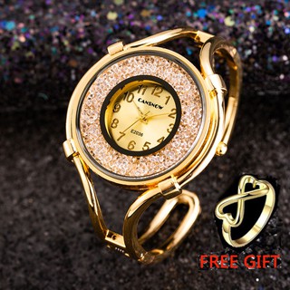 Luxury Gold Bracelet Watch Women's Fashion Rhinestone Quartz Bangle Wrist Watch