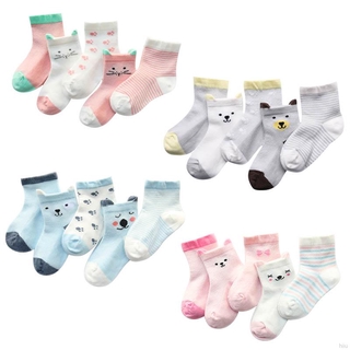 HIIU 5 Pair/set Baby Girl Boy Mesh Anti-slip Stockings Children Cartoon Cotton Socks