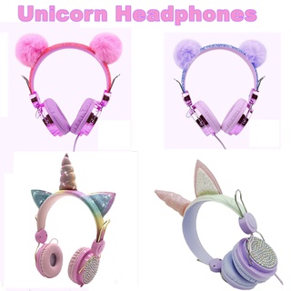 Kids Cute Wired Unicorn Headphone Colorful Girls Cartoon Stereo Headset with Clear Microphone Online Classes as Gifts