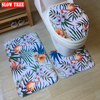 3PCS Household Toilet Mat Set Flannel Printed Anti Slip Bathroom Mat Rug Toilet Cover Seat