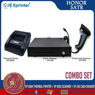 Xprinter XP-58IIH (Bluetooth+USB)Thermal Cash Receipt POS Printer+Cash Drawer+5902 Scanner Combo Set