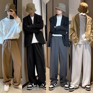 Suit Pants Men's Draping Mop Gray Suit Pants New Loose Straight Black Wide-Leg Suit Pants Casual Pan