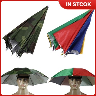 Foldable Head Umbrella Hat Cap Golf Outdoor Sun Headwear Fishing Camping KKPI